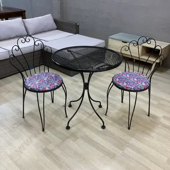Black Steel Patio Table With 2 Chairs