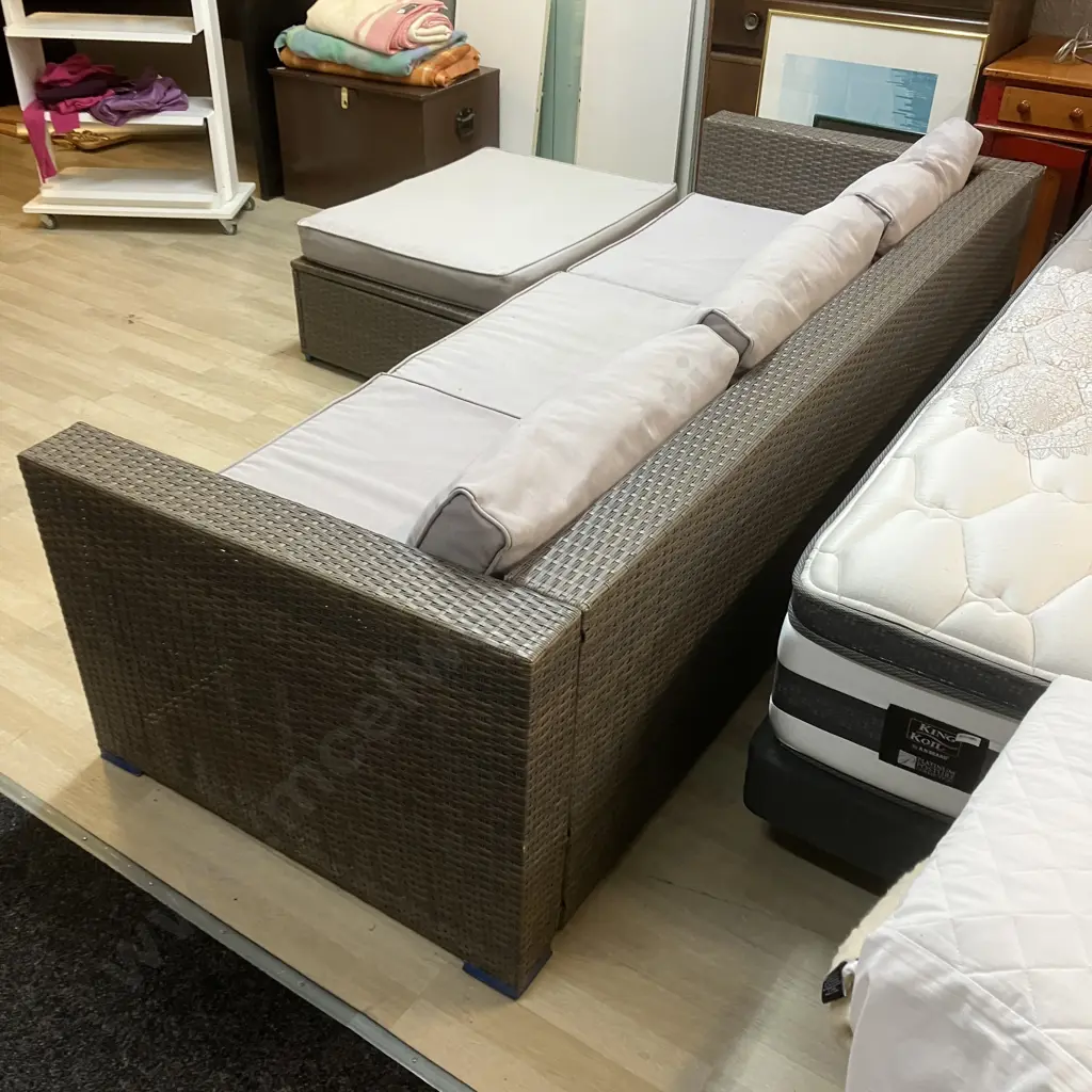 Amalfi Wicker Chaise or Large 237cm Couch & Table (As Found Condition) Image 1++