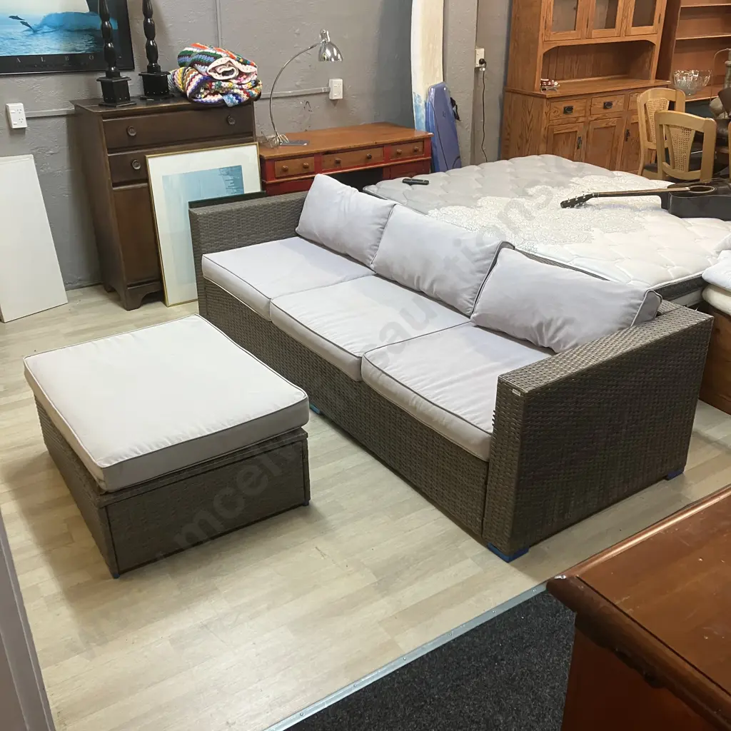 Amalfi Wicker Chaise or Large 237cm Couch & Table (As Found Condition) Image 1++