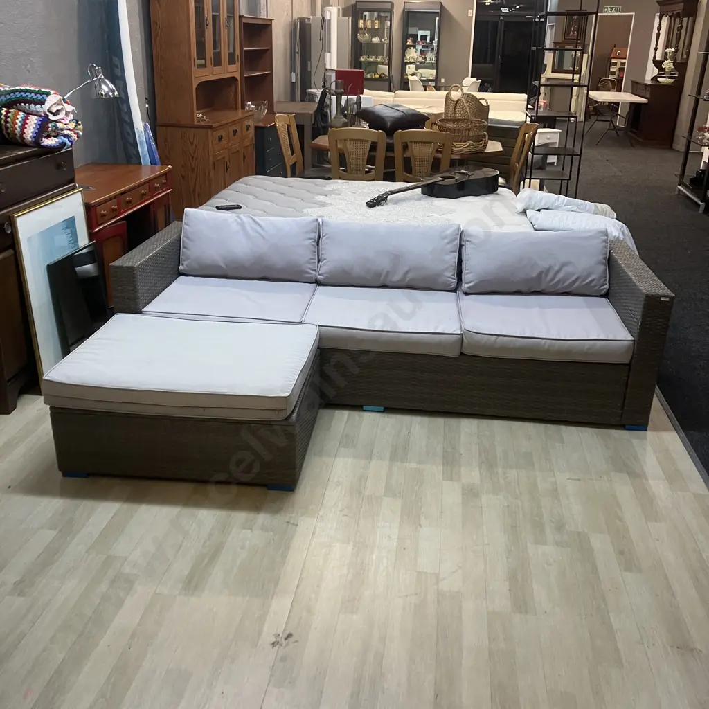 Amalfi Wicker Chaise or Large 237cm Couch & Table (As Found Condition) Image 1++