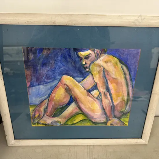 "Got The Blues" by R. Stewart - Original Acrylic On Board, Signed. Framed 44 x 51cm