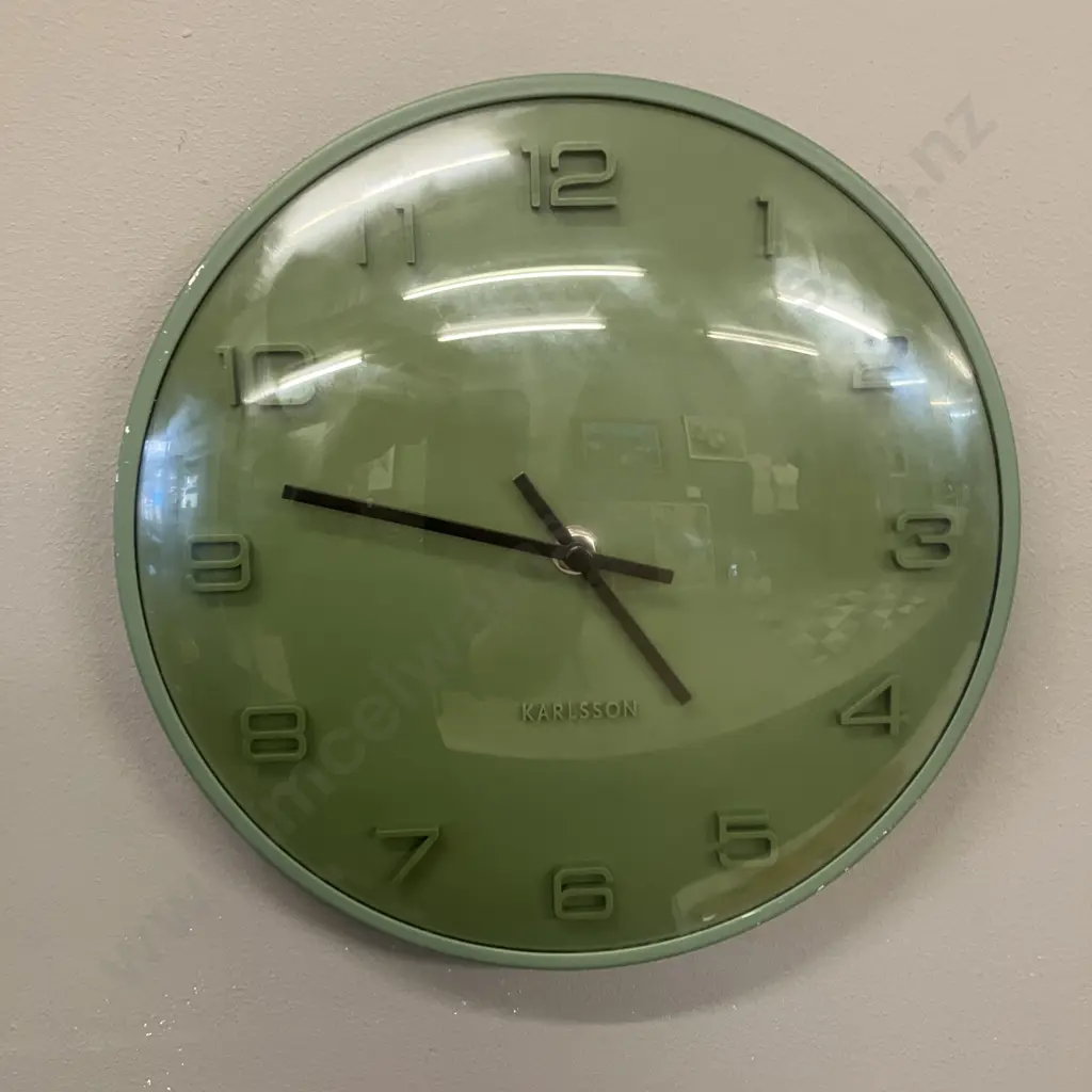 Vintage Karlsson Green Wall Clock, Battery Operated, Dia 25cm Image 1++