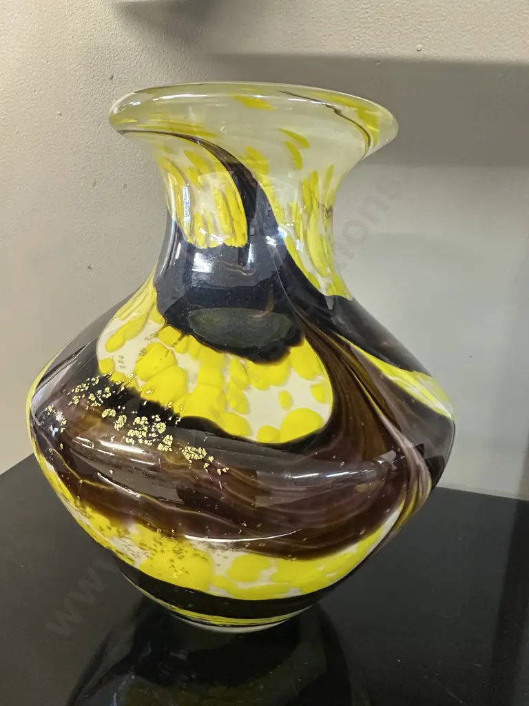 Kamei Art Glass Vase H26cm. Yellow/Brown/Purple Tones Image 1++