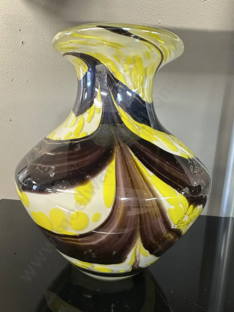 Kamei Art Glass Vase H26cm. Yellow/Brown/Purple Tones Image 1++