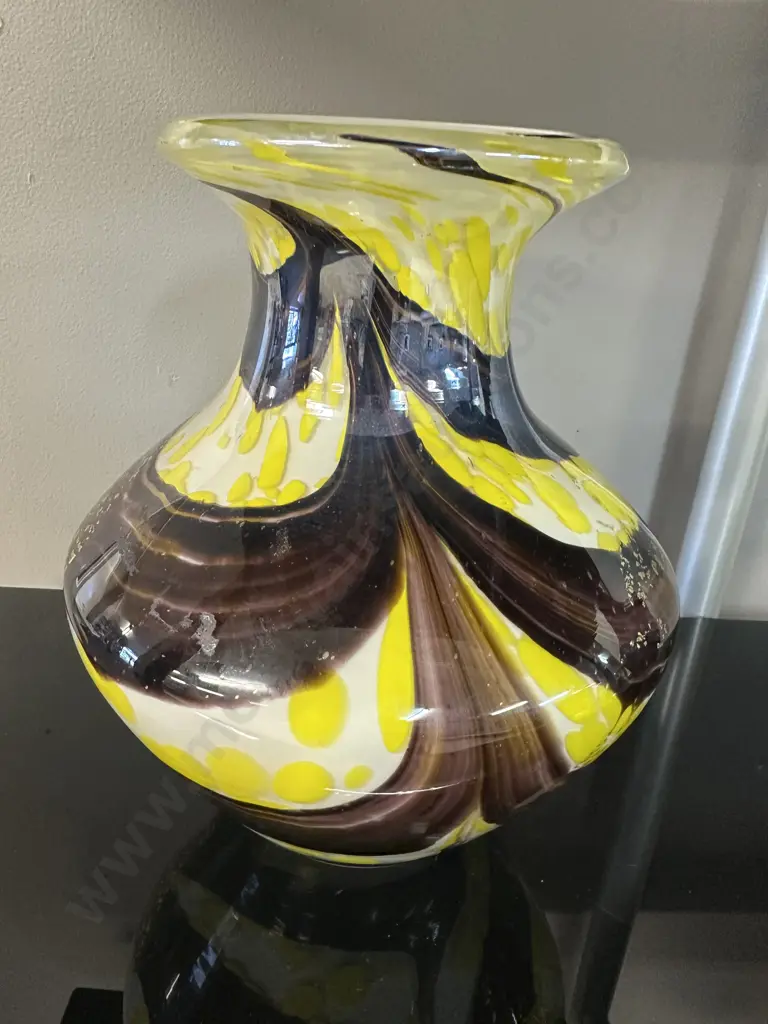 Kamei Art Glass Vase H26cm. Yellow/Brown/Purple Tones Image 1++