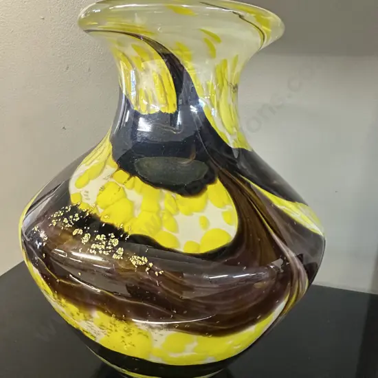 Kamei Art Glass Vase H26cm. Yellow/Brown/Purple Tones
