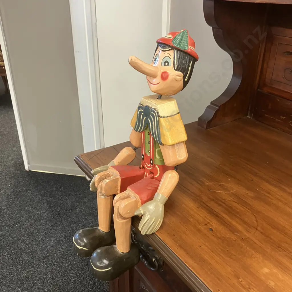 Vintage Wooden Jointed Pinocchio Doll. 48cm Image 1++