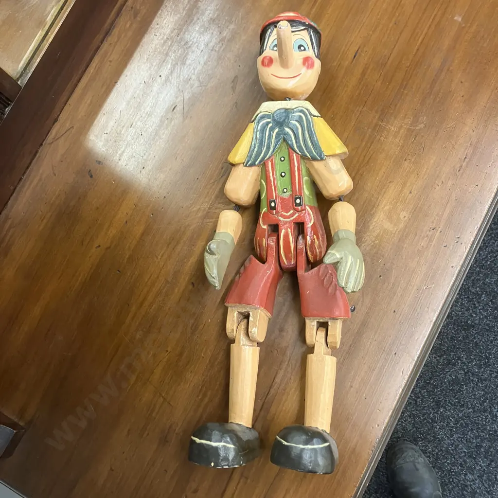 Vintage Wooden Jointed Pinocchio Doll. 48cm Image 1++