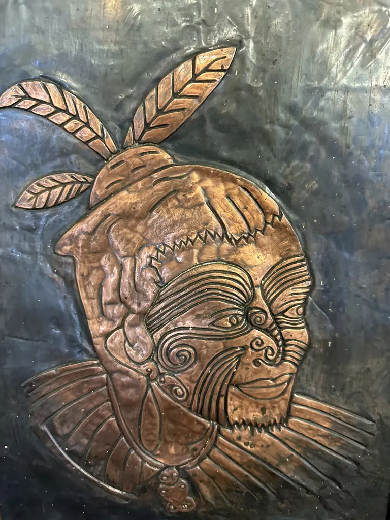 Vintage Framed Repousse Copper Wall Art Maori Chief H43,W33cm. Image 1++