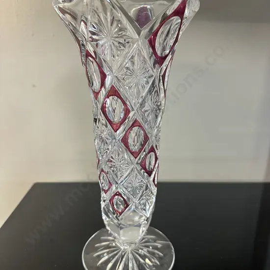 Vintage Bleikristall Vase Red Diamond Detail H25cm.