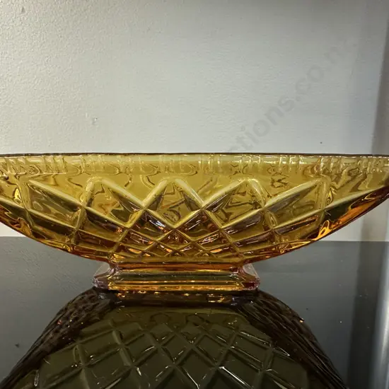 Art Deco Sowerby Amber Rectangular Glass Fruit Bowl H9,L25,D16cm.
