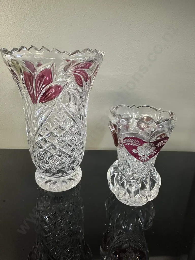 Vintage Anna Hutte Bleikristall Ruby Vase H16cm & Hofbauer Ruby Red Heart Rose Bud Vase  Image 1++