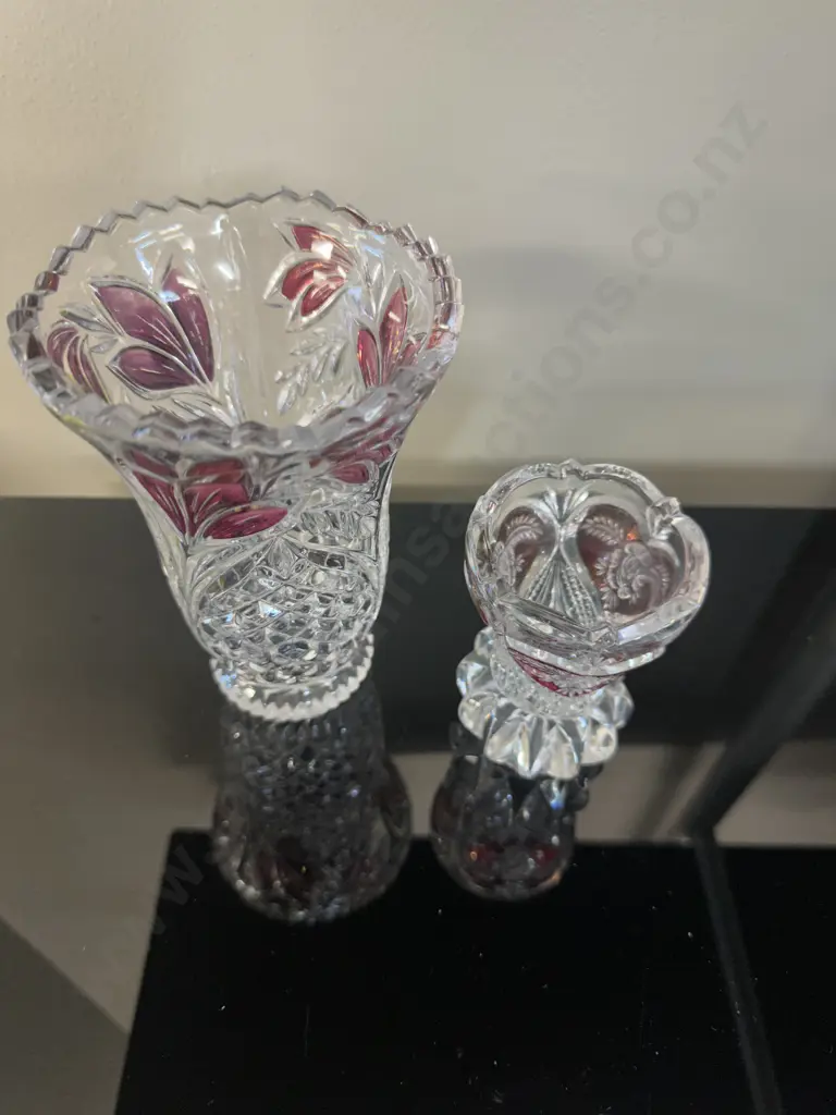 Vintage Anna Hutte Bleikristall Ruby Vase H16cm & Hofbauer Ruby Red Heart Rose Bud Vase  Image 1++