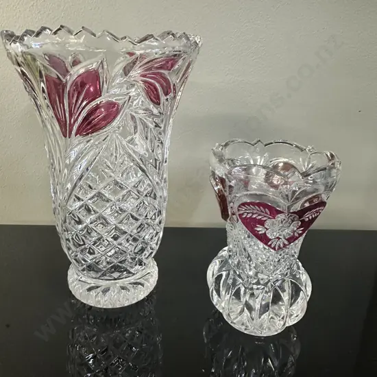 Vintage Anna Hutte Bleikristall Ruby Vase H16cm & Hofbauer Ruby Red Heart Rose Bud Vase 