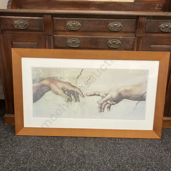 The Creation of Adam by Michelangelo Framed Art Print. 70 x 119cm