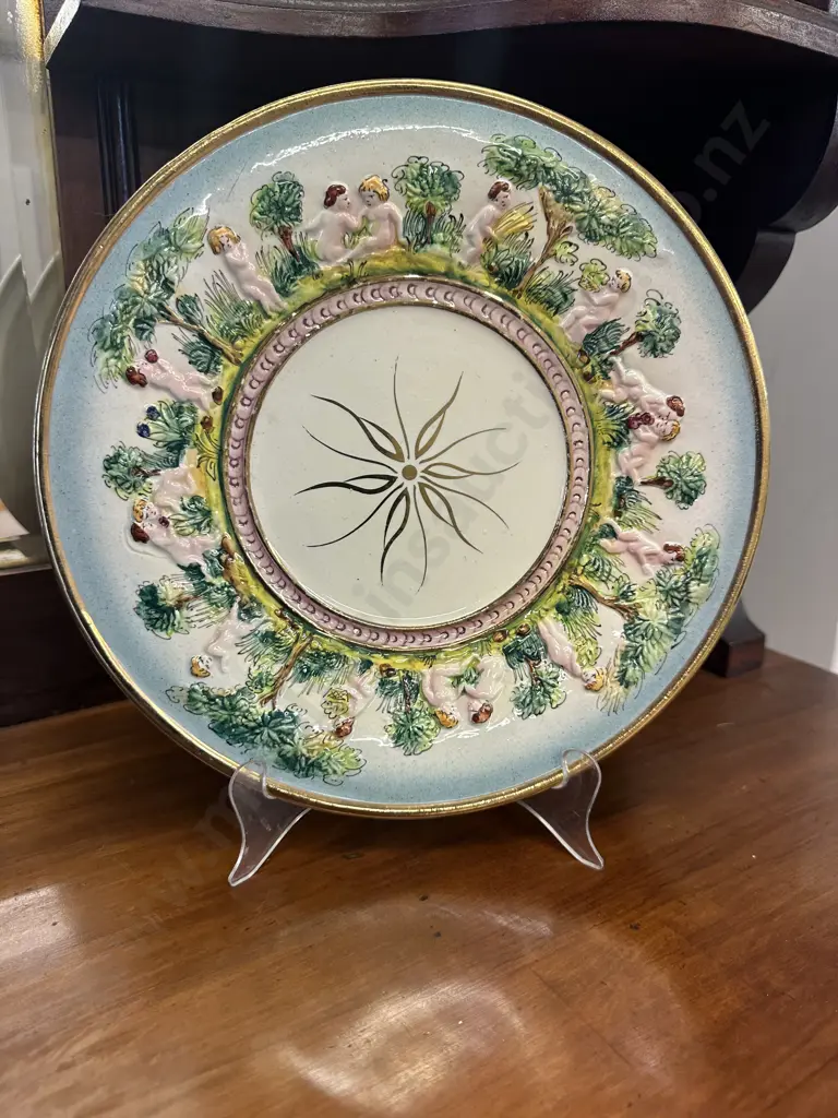 Vintage Italian Capodimonte Hand Painted Cherub Charger Dia27cm Image 1++