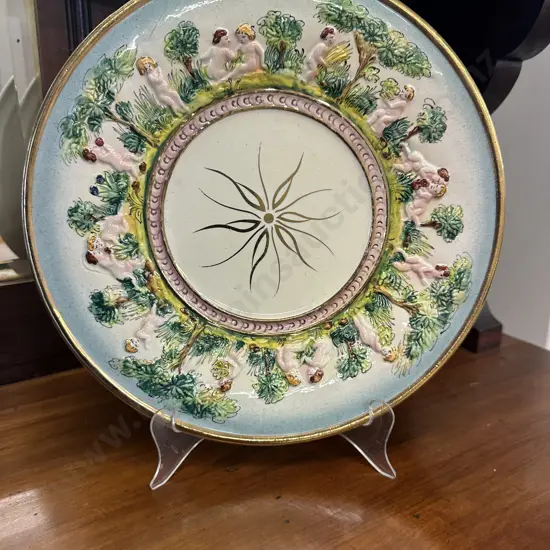 Vintage Italian Capodimonte Hand Painted Cherub Charger Dia27cm