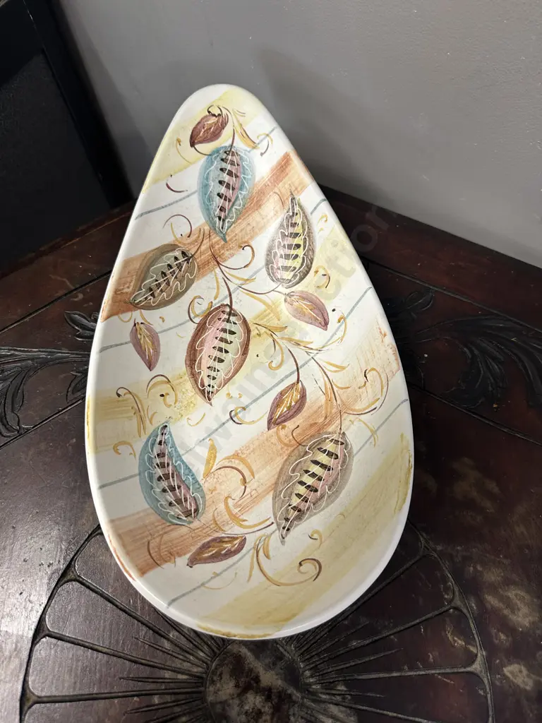 Vintage Mid Century Denby Glyn Ware Hand Painted Tear Drop Shape Dish Signed By Glen Colledge. H5.5 W3 D16.5cm1 Image 1++