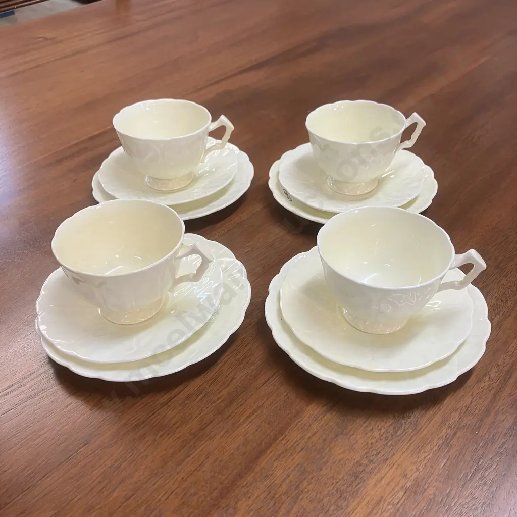 Vintage Aynsley England Bone China Raised Petal Snow Crocus Teacup, Saucer & Plate Trios x 4 Image 1++
