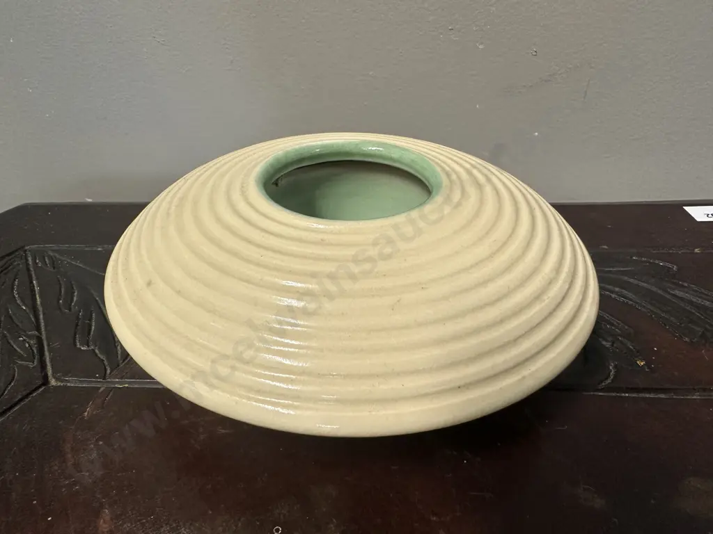Art Deco Style Denby Bourne British Studio Pottery Ribbed Circular Vase. Dia 15cm Image 1++