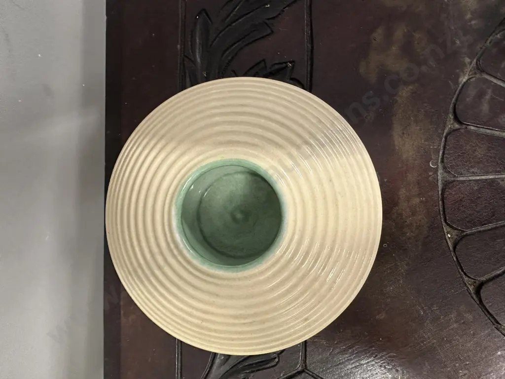 Art Deco Style Denby Bourne British Studio Pottery Ribbed Circular Vase. Dia 15cm Image 1++
