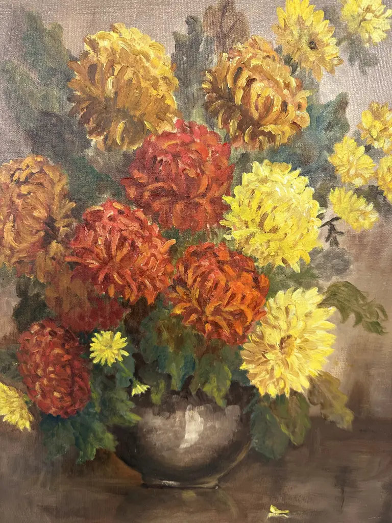 Vintage Framed Original Artwork Signed Elsie Stevenson Still Life Vases Of Flowers H62,W52cm. Image 1++
