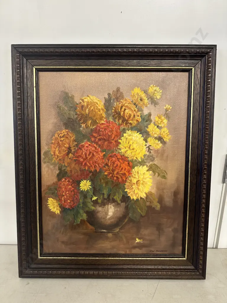 Vintage Framed Original Artwork Signed Elsie Stevenson Still Life Vases Of Flowers H62,W52cm. Image 1++