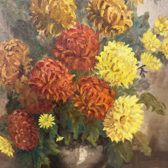 Vintage Framed Original Artwork Signed Elsie Stevenson Still Life Vases Of Flowers H62,W52cm.