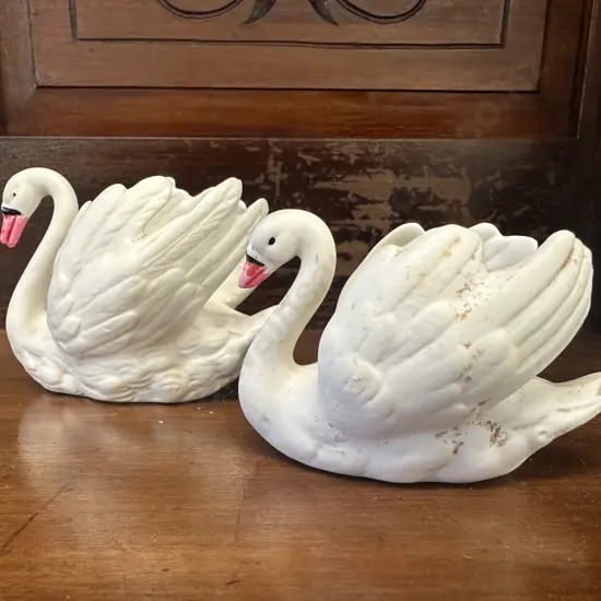 Vintage Geobel Hummel White Bisque Swan Figurines 