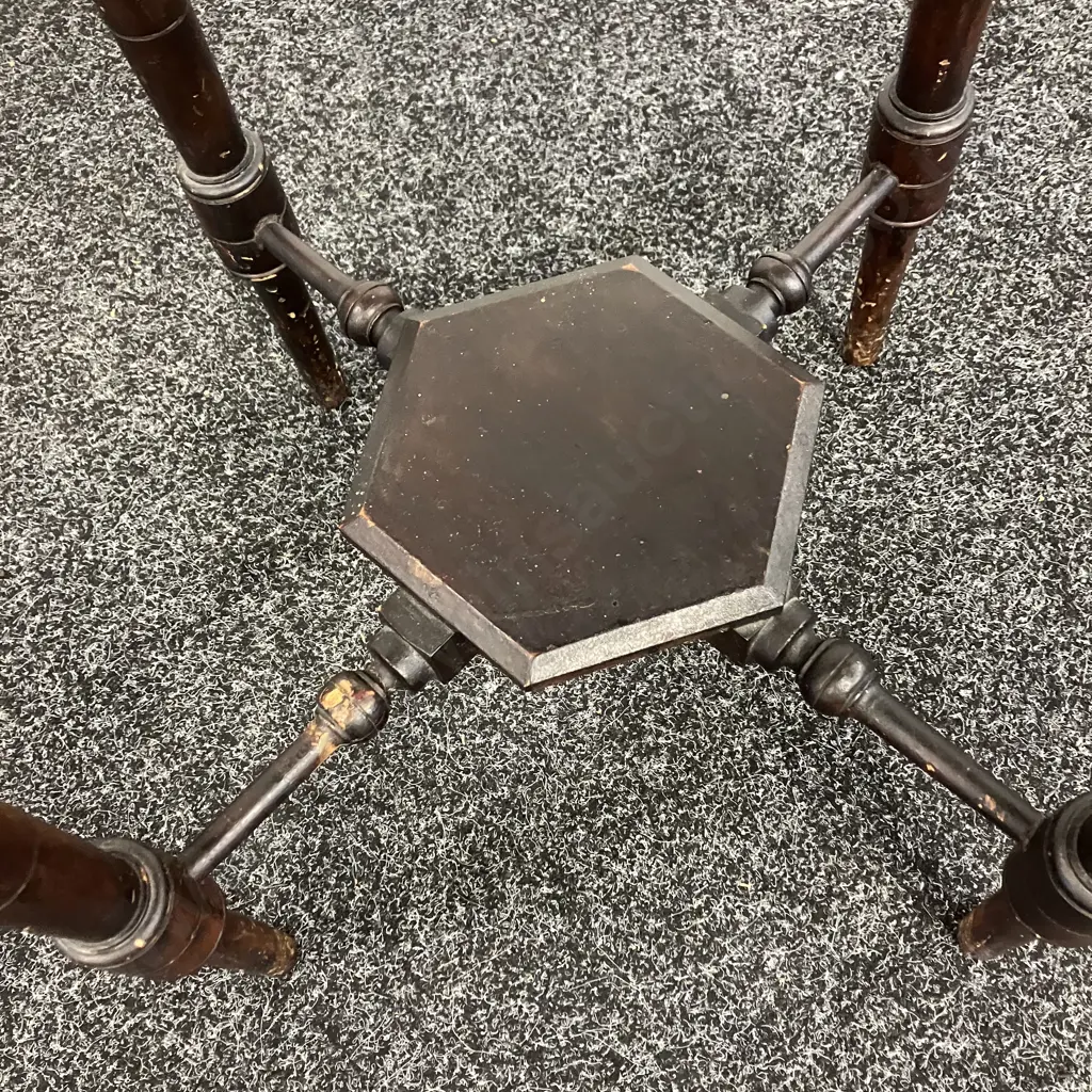 Arts & Crafts Carved Octagonal Bobbin Leg Side Table. 71 x 61cm Image 1++