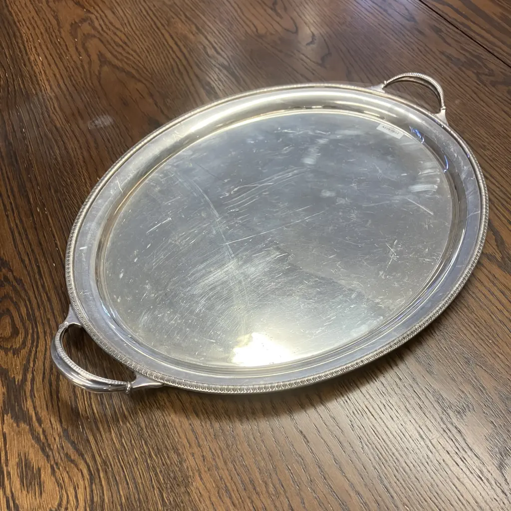 Oval Silver Plate Twin Handled Serving Tray - Wade Sheffield England EPNS.A1. 36 x 53cm Image 1++