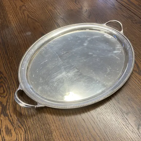 Oval Silver Plate Twin Handled Serving Tray - Wade Sheffield England EPNS.A1. 36 x 53cm