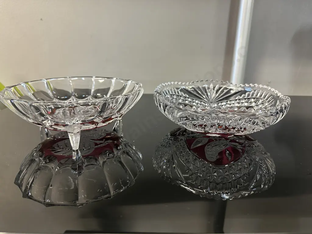 Vintage German Hofbauer Three Footed Ruby Red Rose Dish & Red Bird Byrdes Pattern Bowl Image 1++