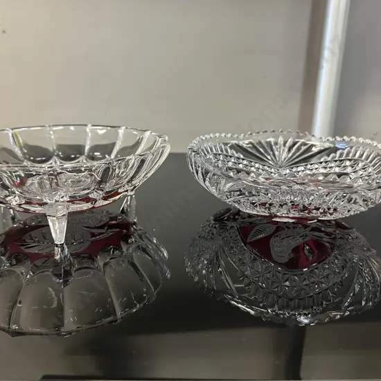 Vintage German Hofbauer Three Footed Ruby Red Rose Dish & Red Bird Byrdes Pattern Bowl
