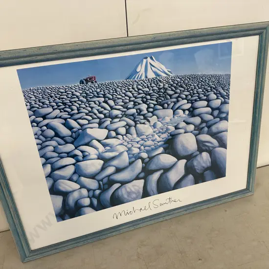 'Rocks with Mountain' by Michael Smither Framed Fine Art Print. 56 x 77cm