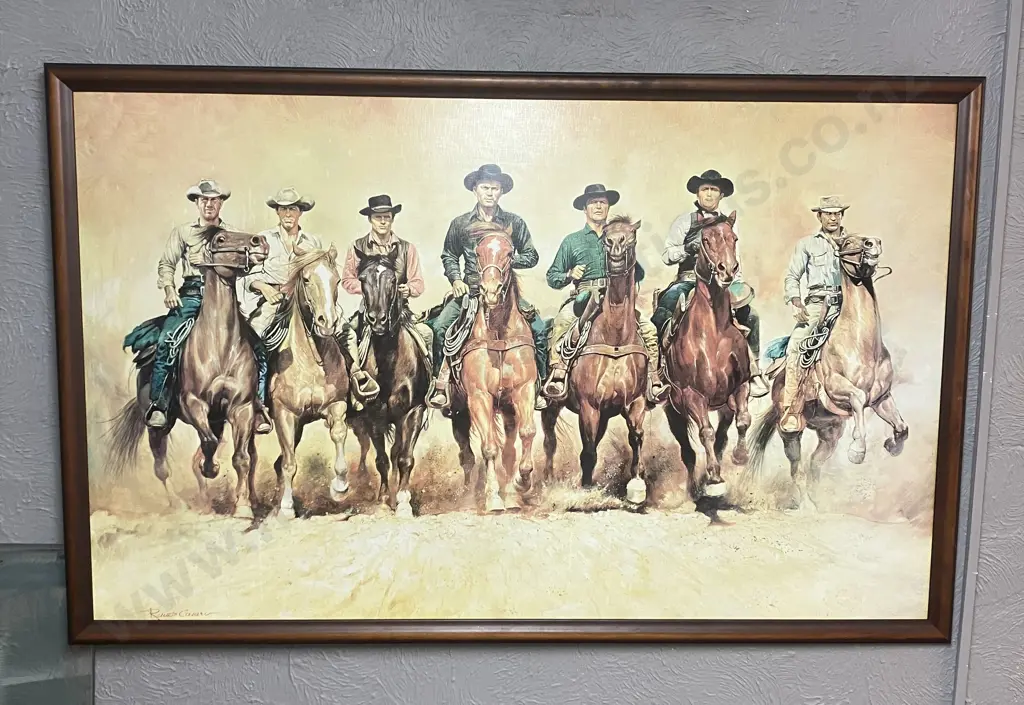 "The Magnificent Seven" by Renato Casaro Large Framed Art Print. 92 x 145cm Image 1++