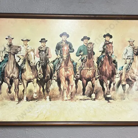 "The Magnificent Seven" by Renato Casaro Large Framed Art Print. 92 x 145cm