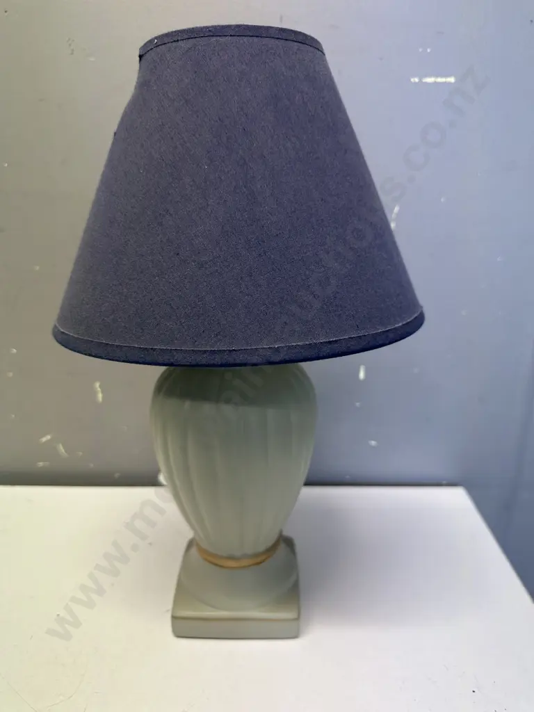 Small Lightmate Table Lamp Cream/Green Base With Navy Shade H38.5cm. Shade Image 1++