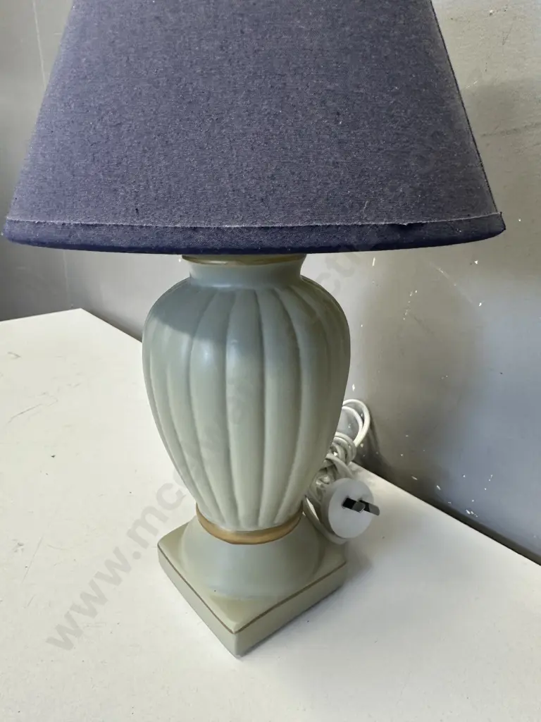 Small Lightmate Table Lamp Cream/Green Base With Navy Shade H38.5cm. Shade Image 1++
