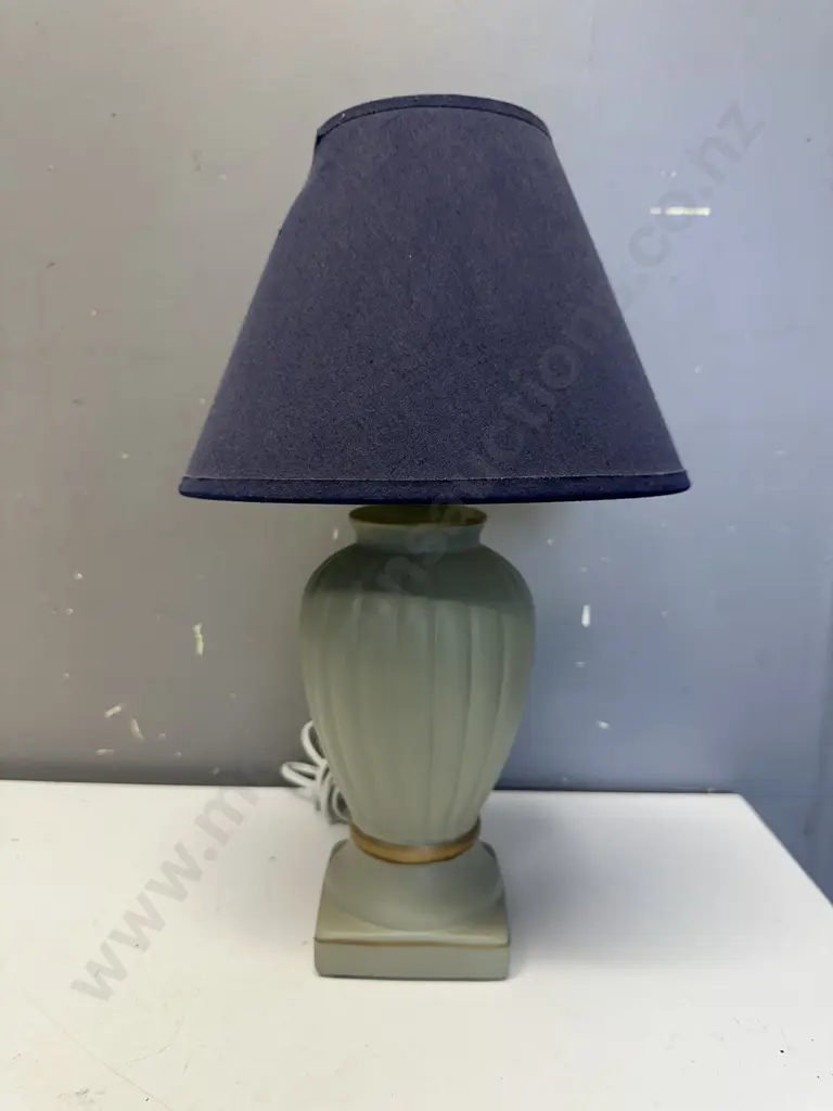 Small Lightmate Table Lamp Cream/Green Base With Navy Shade H38.5cm. Shade Image 1++
