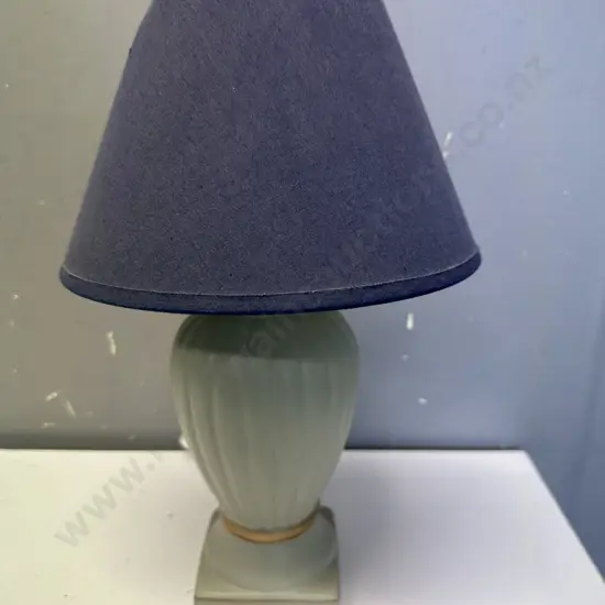 Small Lightmate Table Lamp Cream/Green Base With Navy Shade H38.5cm. Shade