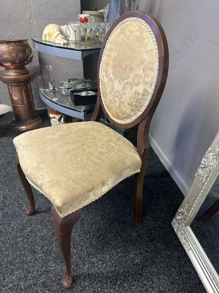Vintage Queen Anne Mahogany Ladies Vanity Chair Butter Cream Upholstery Image 1++