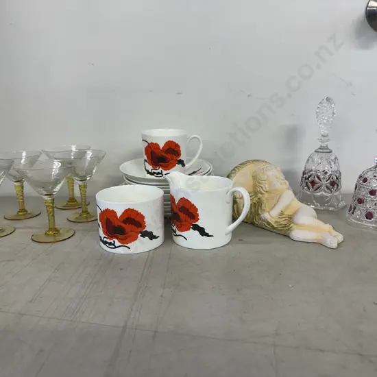 Section Of China & Glass Items Including Susie Cooper, Stemmed Wine Glasses, Wall Planter Etc