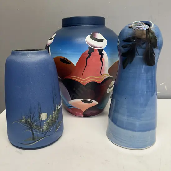 Blue Themed Vases x 3