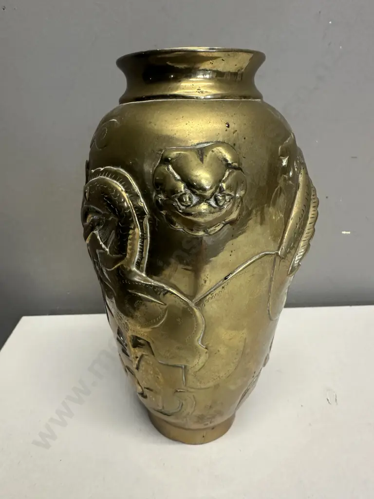 Chinese Brass Urn With Dragon Detail. H22.5cm Image 1++