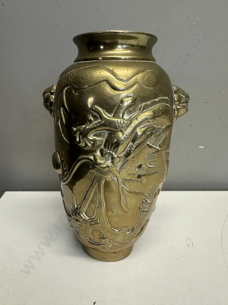 Chinese Brass Urn With Dragon Detail. H22.5cm Image 1++