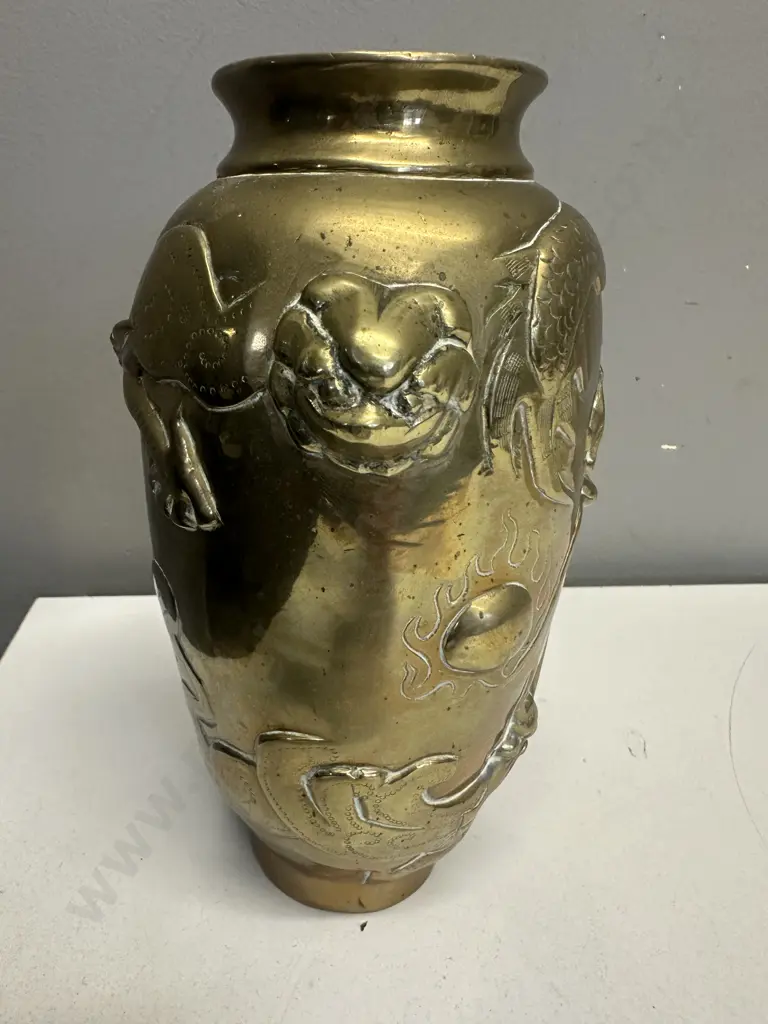 Chinese Brass Urn With Dragon Detail. H22.5cm Image 1++