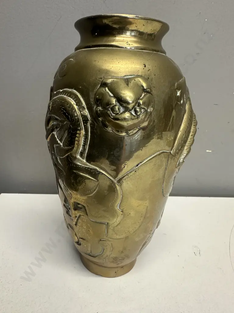 Chinese Brass Urn With Dragon Detail. H22.5cm Image 1++