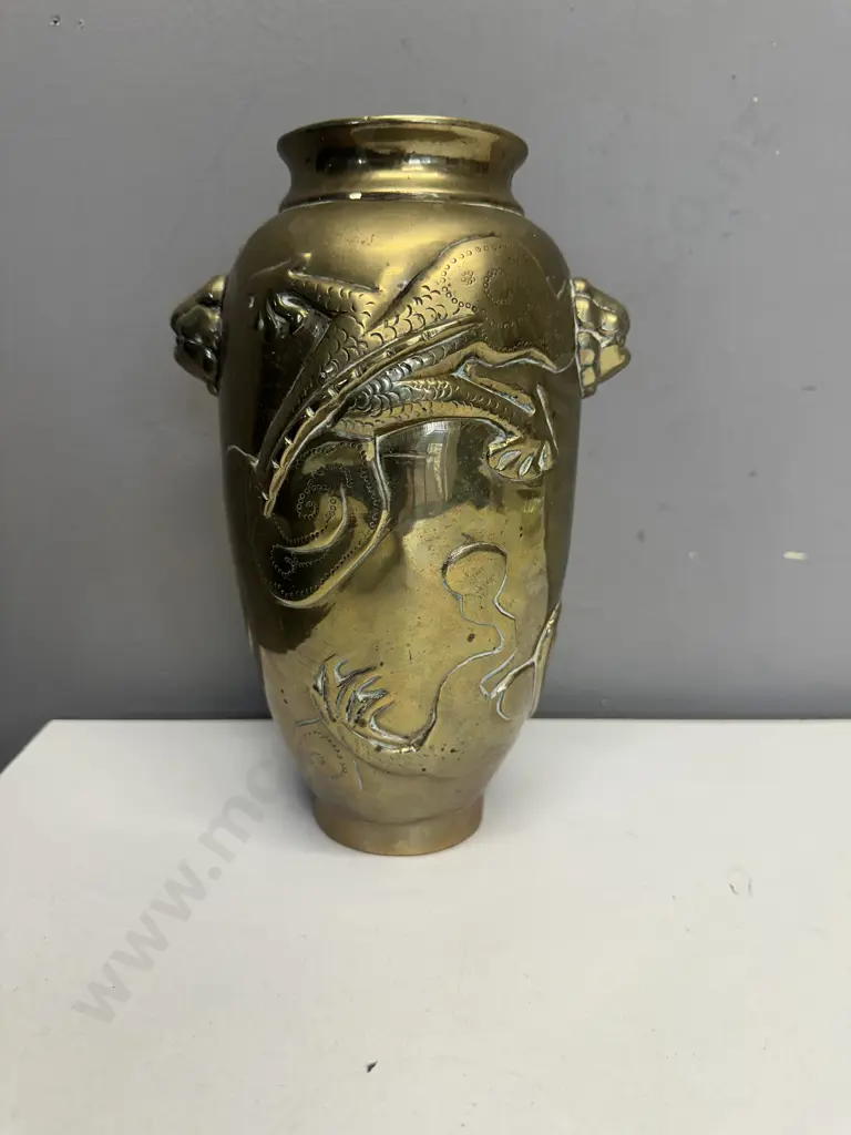 Chinese Brass Urn With Dragon Detail. H22.5cm Image 1++
