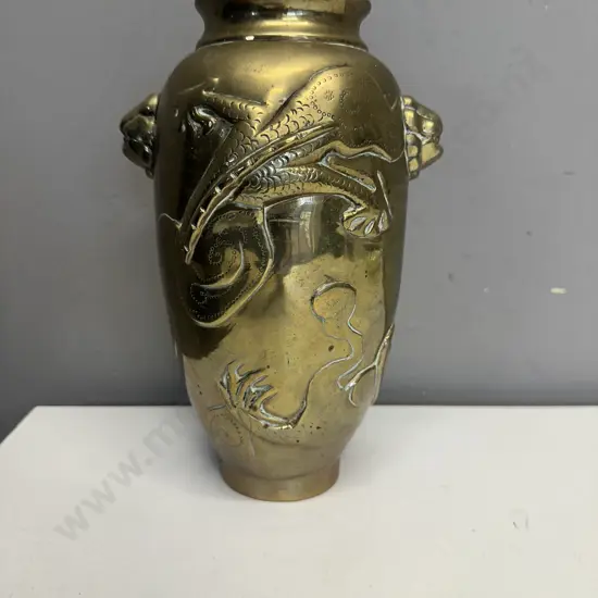 Chinese Brass Urn With Dragon Detail. H22.5cm